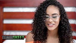 Pretty ebony teen with glasses gets fucked and facialyzed by BWC