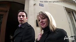 Busty blonde MILF Camille gets double fucked with cum on her boobs
