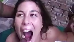 Small tits brunette girl Ashley Blue interracially gangbanged outdoor