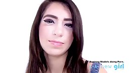 Pretty lesbian teen gets fucked by fake agent at casting audition (POV)