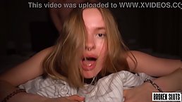 Pretty brunette teen with nice tits gets her pussy pounded