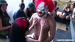 Colombian Halloween party ends wth public fuck and cum in mouth