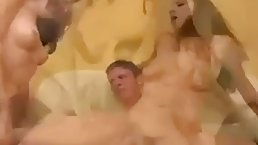 Nice FFM threesome sex with two young brunette girls