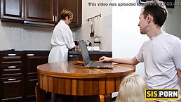 Blonde teen demonstrates sucking skills and gets fucked by stepbro