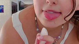 Young cutie with nice boobs Leana Lovings plays with her toys on cam