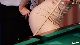 Sexy ginger with nice boobs gets fucked on the pool table