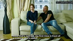 Young redhead babe seduced by big-dicked older guy