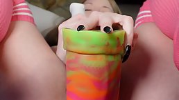 Amateur brunette MILF MarieKaleida masturbates with huge dildo