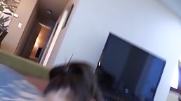 Busty tattooed brunette MILFe gives nice POV blowjob