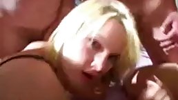 British blonde teen in sexy lingerie gets her gangbang debut
