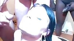 Young brunette slut gets gangbanged and facialyzed