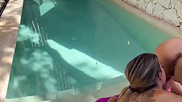 Hot busty blonde MILFs Denise Anders and Kiera Jaston fuck each other with double ended dildo