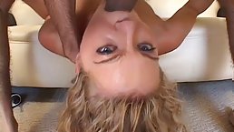 Pretty blonde teen gets her first gangbang and huge facial