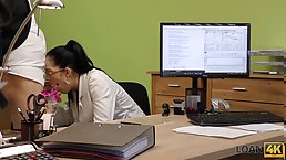 Horny boss offers extra money for wet pussy and hot brunette girl agrees