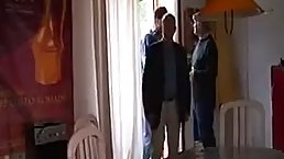 French blonde MILF gets blowbanged by two guys