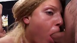 Small tits blonde babe gangbanged and Bukkaked