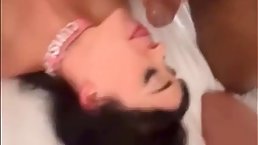 Small tits brunette babe gangbanged with cum in her mouth