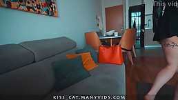 Busty tattooed brunette MILF gets fucked and creampied POV-style