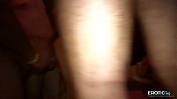 Two amateur chubby MILFs enjoy gangbang in swinger club