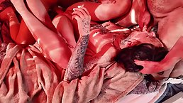 Inked slut Black Pearl gangbanged with DP