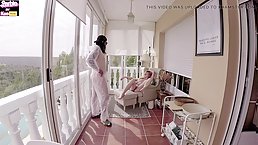 Curly-haired blonde MILF gets fucked and facialyzed on the balcony
