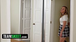 Sexy babes Keira Croft and Sonny Mckinley share their stepbros' big cocks
