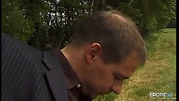 Nice FFM outdoor threesome with young blonde and brunette