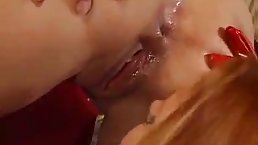 Hot brunette teen vs busty redhead cougar in fetish lesbian action