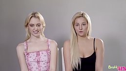 Skinny blonde teens Chloe Cherry and Sophia Lux sucks and rides stepdad's cock