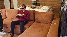 Blind man's daughter gets anally fucked next to him