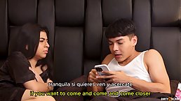 Busty brunette girl April Addam sucks dick (mouth only)