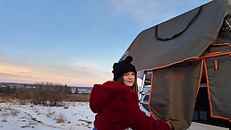 PAWG brunette MILF gets fucked at campsite on Xmas