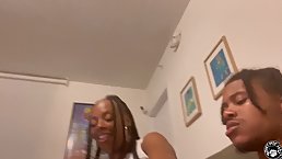 Amateur black babe with big ass and boobs sucks and rides huge black cock
