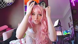 Amateur blonde cosplay girl does a webcam show