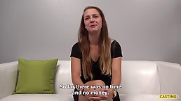 Small tits brunette babe Lucie plays with her pussy at casting