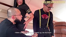 Business trip ended with an incredible orgy with the flight attendants