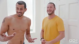 Big assed American chick gets pounded deep by two cocks