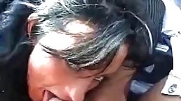 Amateur brunette MILF gets fucked in the car (POV)
