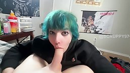 Amateur Emo girl uses throat and big tits to milk big cock and gets facial