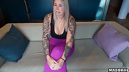 Big ass and boobs tattooed blonde MILF gets BBC double penetration
