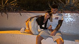 Amateur blonde babe who is not wearing underwear gets fucked outdoor