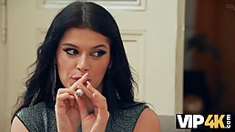 Sexy brunette in stockings thinks that the whistle is a message to suck an old dick