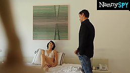 Slutty nanny slobbers on big cock before she loses her job