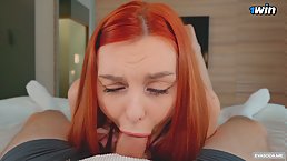 Round ass redhead babe sucks and rides dick POV