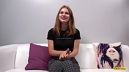 Round ass brunette babe Nikol gets her shaved pussy pounded at casting