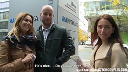 Sexy blonde and her boyfriend gets money for public sex