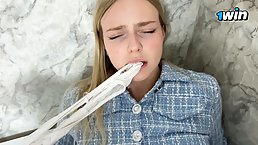 Young blonde with bubble butt sucks and rides dick POV