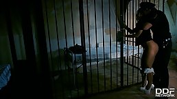 Blowjob in prison cell turns into threesome when policeman fucked Kathia Nobili and Rosella Visconti