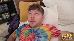 Young college girls lick each other before big cock threesome fuck with squirting orgasms