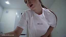 Pretty brunette girl with nice ass sucks dick after hot fuck on the kitchen table